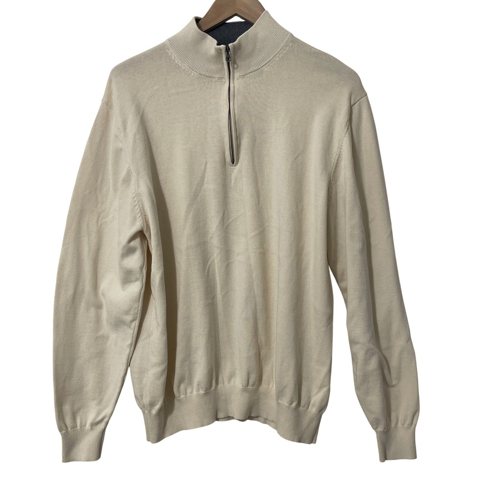 Paul Fredrick Mens Cream Preppy Tennis Prep Golf‎ 1/4 Zip Casual Sweater XL